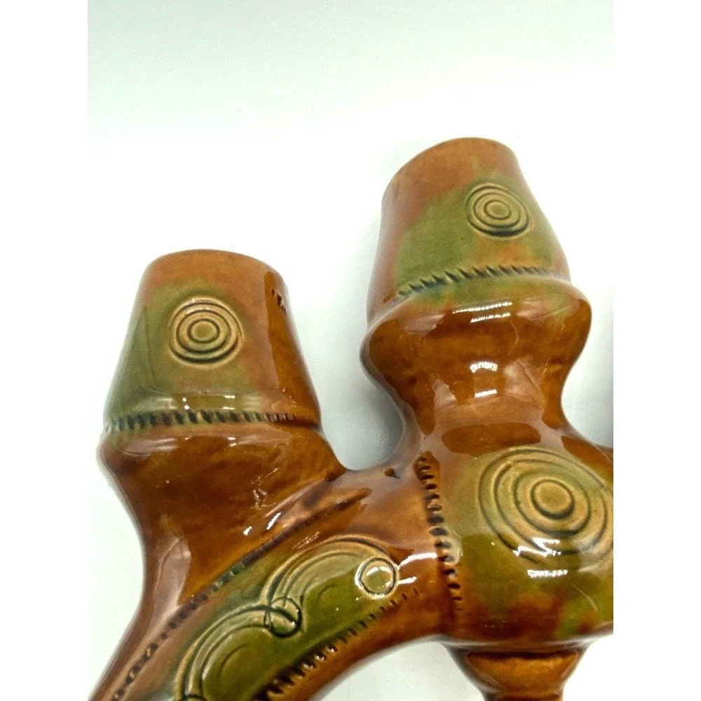 Vtg Majolica Fish Ceramic Candelabra Skopinskaya‎ Mid Century Set of 2 Folk Art